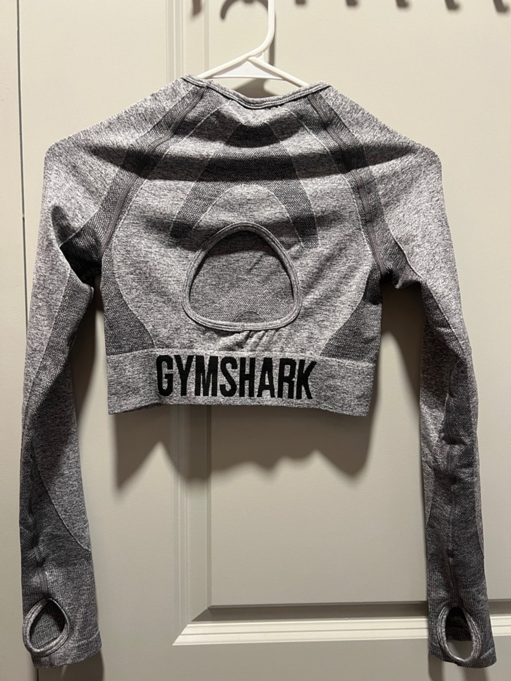 Gymshark Gray Heather Cropped Long-Sleeve Top with Open Back